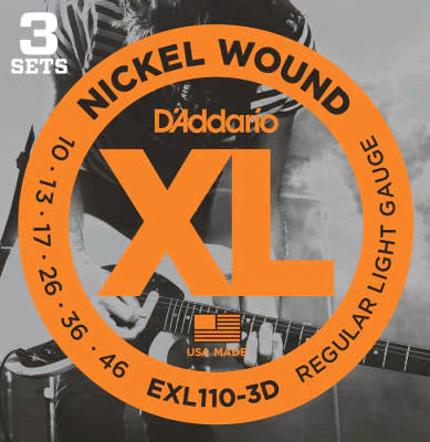 D'addario - exl110-3d light nickel wound electric guitar strings 3 pack