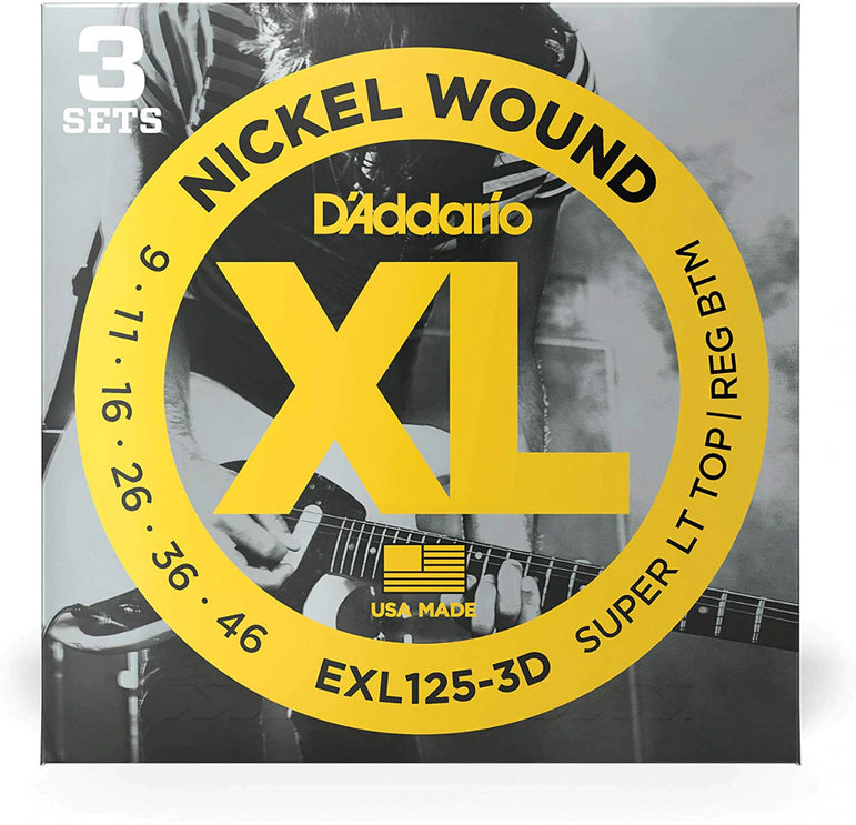 D'addario - exl125-3d hybrid light electric nickel wound guitar strings 3  pack