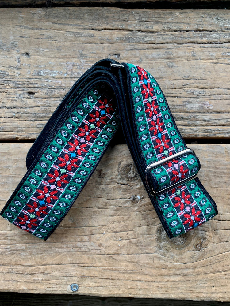 Jaykco Strap Green with Red Flower Woven on Black